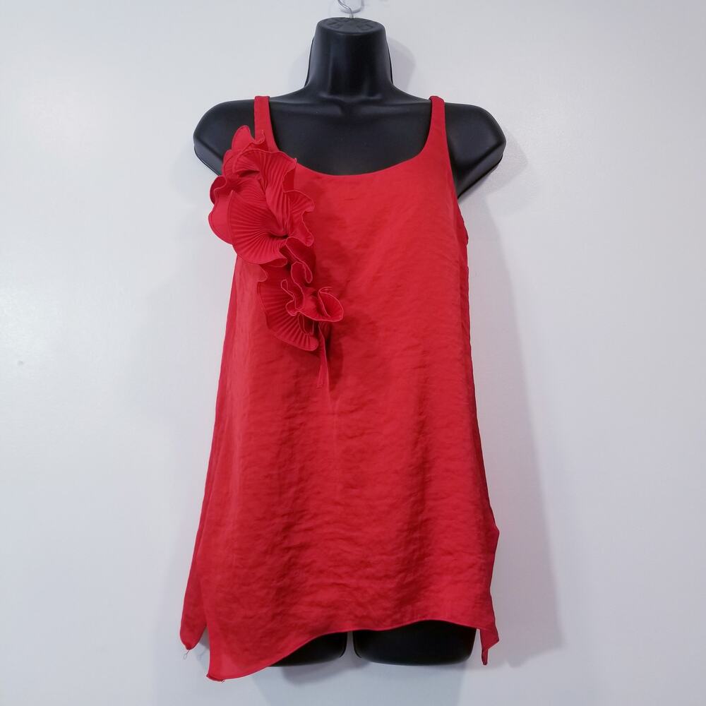 Cynthia Steffe Sateen Ruffle Scoop Neck Blouse